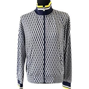 Fila Women's Y2K Argyle Full Zip Jacket Blue White Yellow Size Small